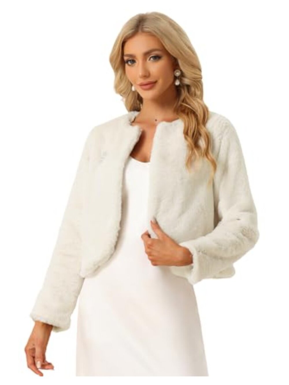 Faux Fur Cropped Bolero Shrug Wedding Formal Jacket